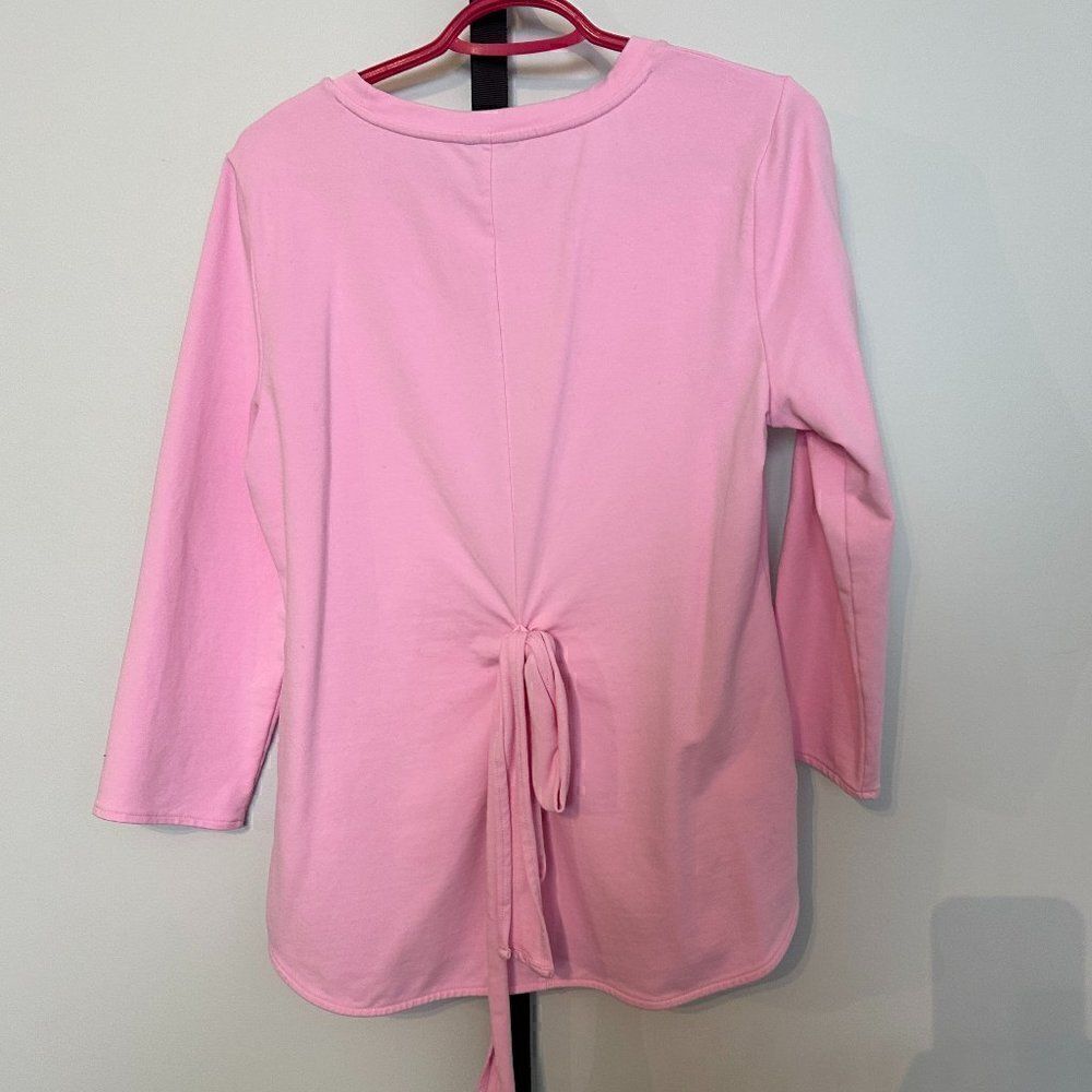 nwot Ann Taylor Pink 3/4 Sleeve Sweatshirt with Tie, Size M - Picture 3 of 4